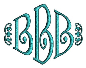 Curly Diamond 3 Three Letter Machine Embroidery Monogram Fonts Designs 4x4 Hoop Instant Download Sale