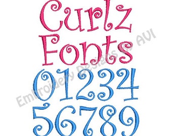 Curlz Embroidery Font and Number Set 1 inch satin Alphabet Instant Download Sale