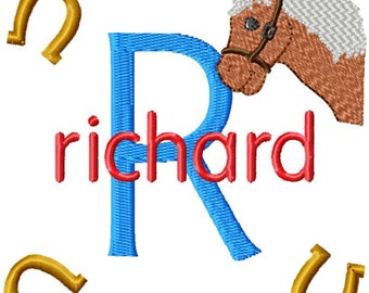 Horse Pony and Horseshoes Machine Embroidery Monogram Fonts Designs Set Instant Download Sale