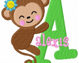 Monkey Girl Monogram Fonts Machine Embroidery Designs - 4x4 Hoop Instant Download Sale