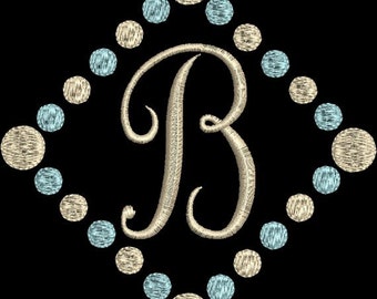 Diamond Polka Dot Script 1 One Single Letter Machine Embroidery Monogram Fonts Designs 4x4 Hoop Instant Download Sale