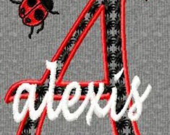 Ladybug Girl Monogram Fonts Machine Embroidery Designs Set Instant Download Sale