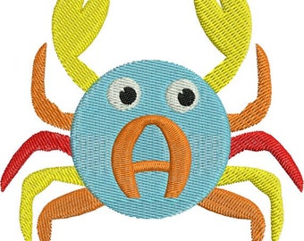 Colorful Crab Monogram Fonts Machine Embroidery Designs - 4x4 Hoop Instant Download Sale