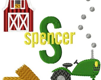 Farm Tractor Machine Embroidery Monogram Boy Fonts Designs Instant Download Sale