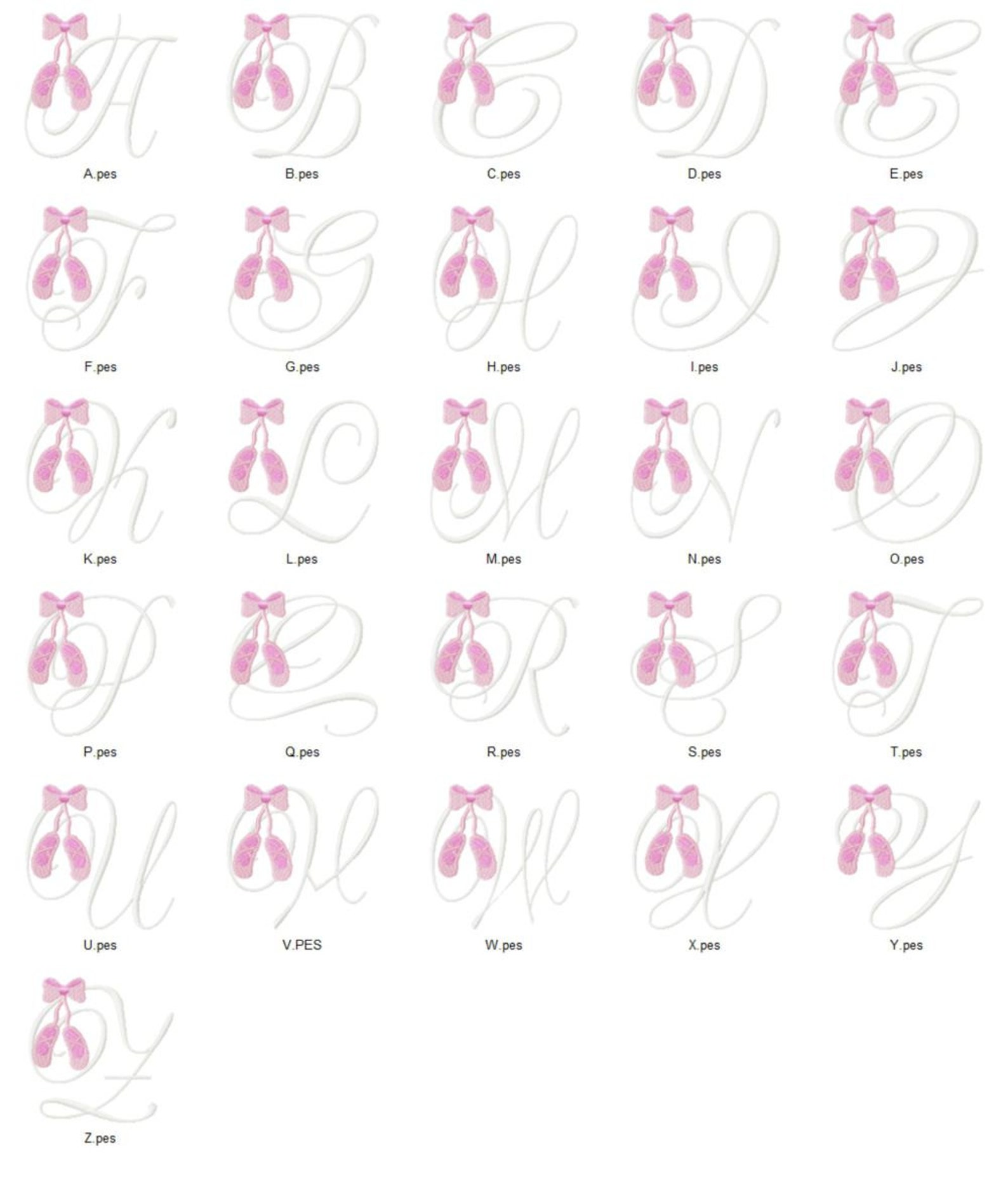 ballet slippers shoes monogram fonts machine embroidery designs - 4x4 hoop instant download sale