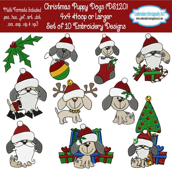 Christmas puppy dogs machine embroidery designs set of 10  etsy Christmas puppy dogs machine embroidery designs set of 10  etsy