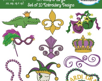 Mardi Gras Party Parade Festival Machine Embroidery Designs Set of 10 Instant Download Sale