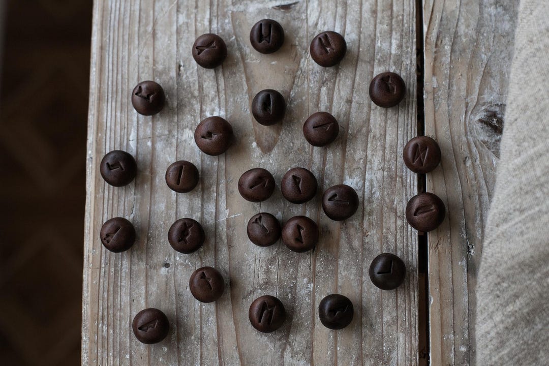 Rustic Handmade Ceramic Runes. Brown Clay Runes. Set of Elder Futhark ...