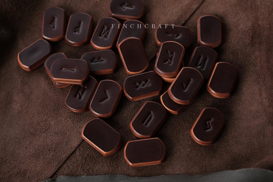 Brown Leather Runes, a Rune Set, 24 Runes of the Norse Elder Futhark ...