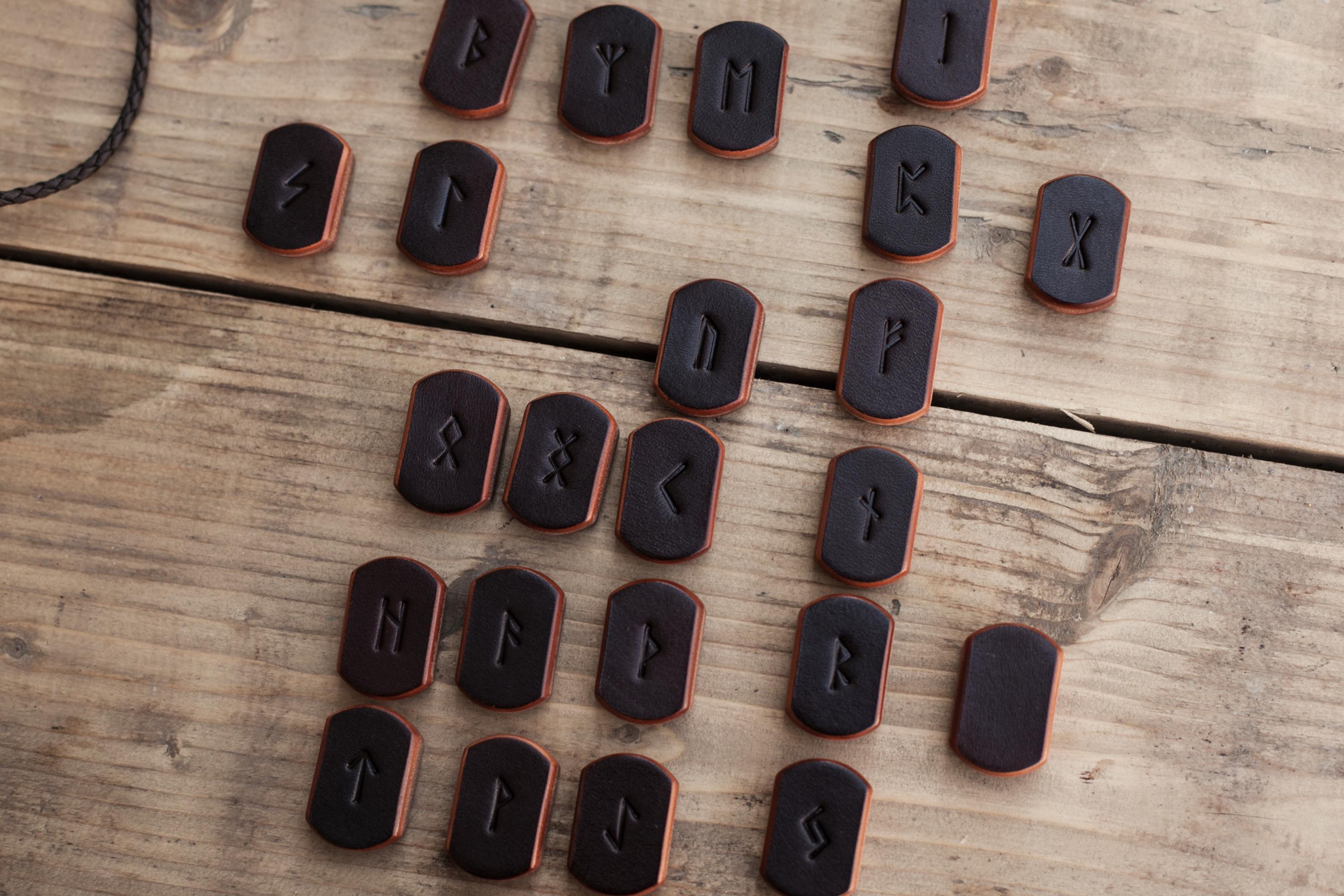 Brown Leather Runes, a Rune Set, 24 Runes of the Norse Elder Futhark ...