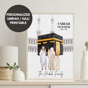 Gepersonaliseerde umrah-afdruk, umrah mubarak, hadj-poster, hadj mubarak, familieportret, aangepast cadeau, islamitisch cadeau, islamitische muurkunst, eid-cadeau