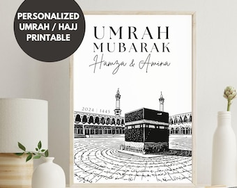 Personalized Umrah Mubarak Print, Umrah Gift, Personalised Hajj Mubarak Poster, Hajj Gift, Islamic Wall Art, Islamic Gift with Names, Eid