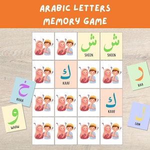 Alphabet arabe - Jeu de cartes mémoire pour enfants - Paires assorties - Apprendre les lettres arabes - Impression islamique - Coran - Reconnaissance des lettres - Ramadan