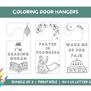 Colgadores de puerta para colorear para niños - Imprimibles islámicos - Corán - Oración - Actividad islámica - Etiqueta para puerta - Letrero para puerta - Pósteres para colorear - Habitación infantil