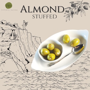 FREE SHIPPING! Almond Stuffed olives, Natural Almond Olives, Martini Olives, Gourmet, Organic olives, Olives, Greek almond,Greek Green Olive