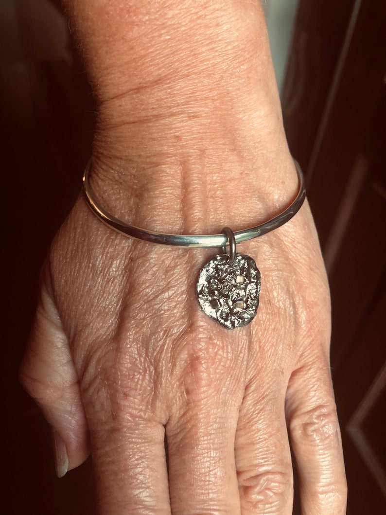 MEDIEVAL BANGLE Silver Bangle Statement Bracelet Dangle Bracelet Bangle with Dangle Charm Bracelet Silver Charm Mixed Metal Bangle Rustic