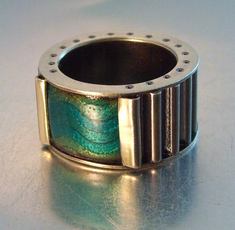 CORRUGATED RING AQUA Wave Contemporary Ring Enamel Etched - Etsy