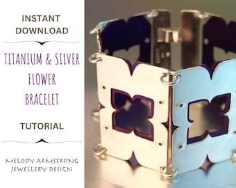 TITANIUM & SILVER Flower Bracelet Tutorial, Digital Download, Step by Step, How to Make this linked bracelet. PDF Download. Instruction.