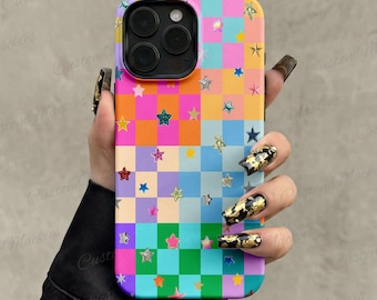 Colorful Checkerboard Star Pattern iPhone Case