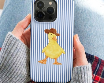 Blue and White Striped Cowboy Duck iPhone Case
