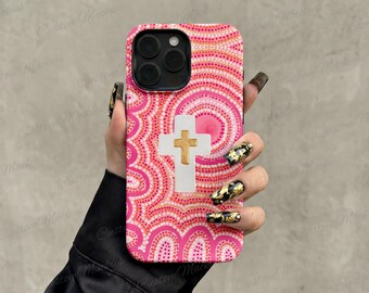 Pink Dot Art Christian Cross iPhone Case