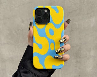 Yellow Blue Wavy Retro Abstract iPhone Case