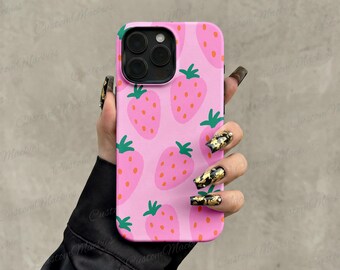 Pastel Pink Strawberry Fruit Pattern iPhone Case