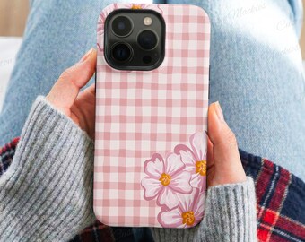 Pastel Pink Gingham Floral Coquette iPhone Case