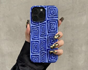 Blue Painted Geometric Square iPhone Case