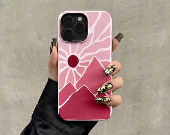 Boho Pink Abstract Mountain Landscape iPhone Case