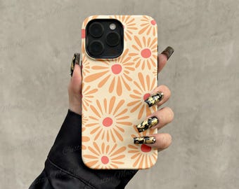 Retro Orange Daisy Pattern iPhone Case