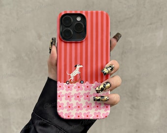 Red Pink Striped Floral Dalmatian Scooter iPhone Case