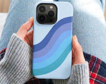 Retro Blue Wavy Lines Abstract iPhone Case