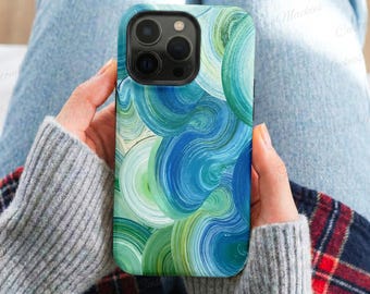 Abstract Blue Green Painted Swirl iPhone Case