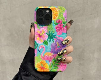 Pink Flamingo Tropical Preppy iPhone Case