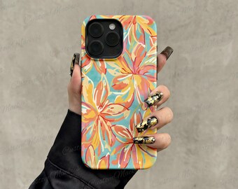 Blue Orange Floral Abstract iPhone Case