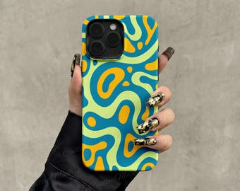 Abstract Wavy Retro Teal Green Orange iPhone Case