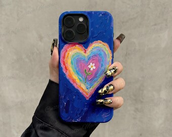 Blue Painted Rainbow Heart Daisy iPhone Case
