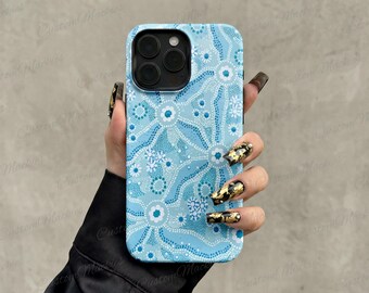 Light Blue Floral Dot Art iPhone Case
