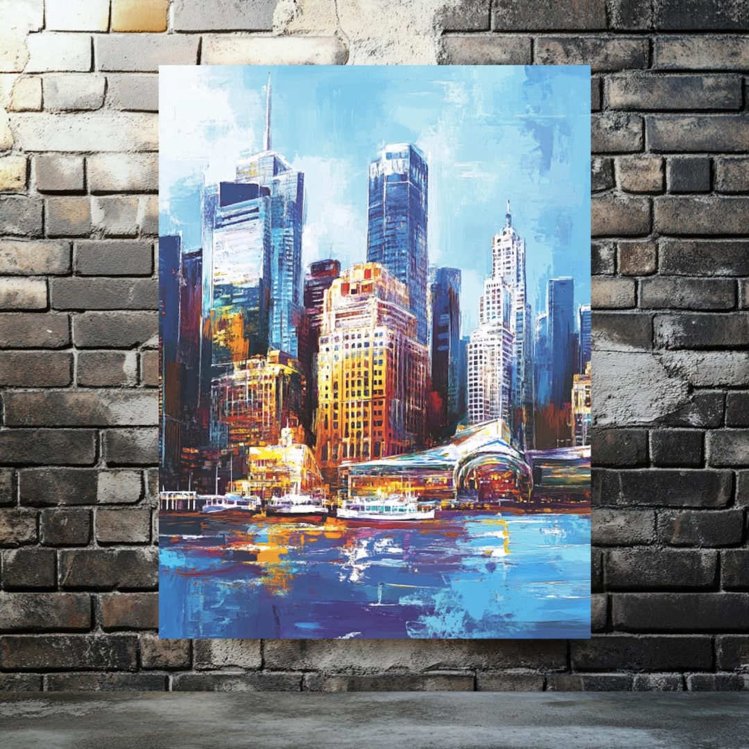 Skyscraper City Skyline, Oil Painting Style, Urban Canvas Wall Art ...