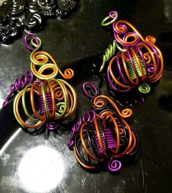 Pumpkin Pendants - Hand wire wrapped, unique wearable pumpkins