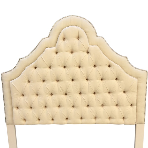 Ivory Cream Upholstered Headboard King Queen Full Size Off White Tufted Headboard with Nickel Nailheads Headboard Tufted Upholstered