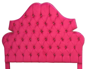 Upholstered Headboard Hot Pink Twin Full QUEEN or KING Size Hot Pink Tufted Headboard with Rhinestones Headboard Tufted Upholstered Bed