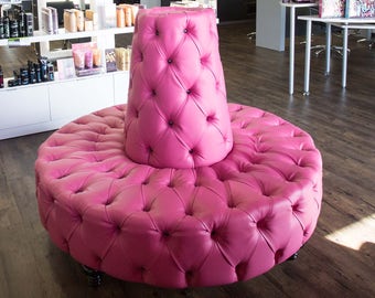 Circle Sofa Pink Round Bench Banquette Tufted Circular Booth Lobby Round Chair Sofa Lobby Seat Round Tufted Sofa Round Banquette Seating