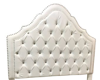 Full Size White Tufted Headboard Upholstered White Tufted Headboard with Rhinestones Headboard Tufted Upholstered White