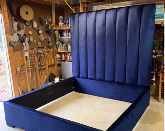 Tall Dark Blue Velvet King Queen Full Size Bed Upholstered Tall Dark Blue Velvet King Queen Full Size Bed Upholstered