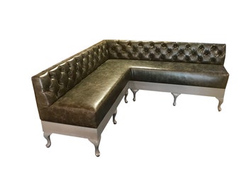 Charcoal Grey Faux Leather Kitchen Upholstered Bench Custom Bench Upholstered Bench Banquette Booth Dining Room Seating Dining Room Bench