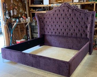Purple Velvet King Size Tufted Bed Royal Velvet Bed Tufted Upholstered Bed Headboard Extra Tall Bed