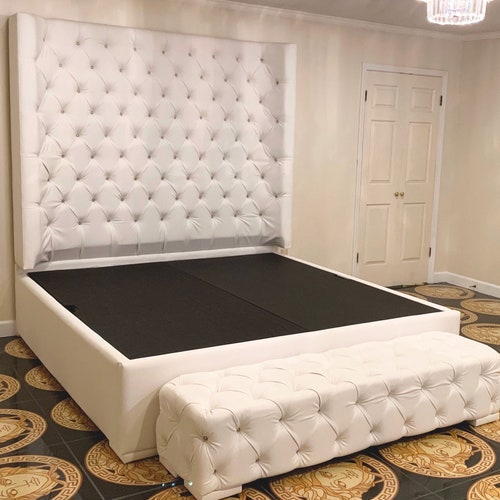 White Wingback Tufted Bed King Size, Make My Bed King Princess Vinyl