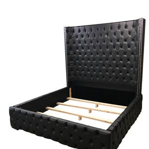 Black Bed Black King Size Tufted Bed Faux Leather Black Queen Size Bed Tufted Upholstered Bed Headboard Extra Tall Bed